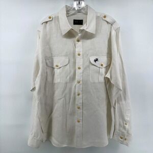 Mine Linen Shirt Mens Sz Large Cream South Carolina Logo Coastal Prep Summer